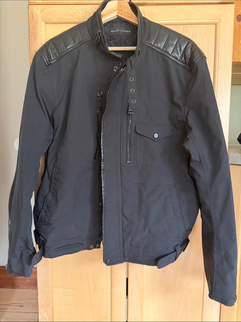 Ralph Lauren Black Field Jacket with Quilted Shoulders